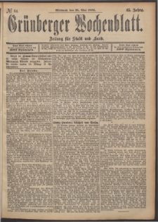 Grünberger Wochenblatt: Zeitung für Stadt und Land, No. 64. (29. Mai 1889)