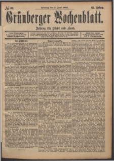 Grünberger Wochenblatt: Zeitung für Stadt und Land, No. 66. (2. Juni 1889)