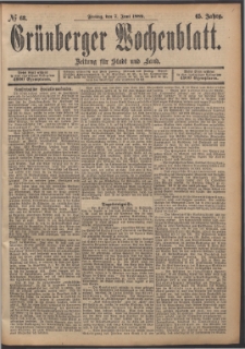 Grünberger Wochenblatt: Zeitung für Stadt und Land, No. 68. (7. Juni 1889)