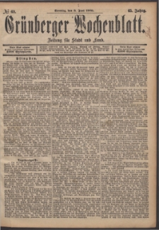 Grünberger Wochenblatt: Zeitung für Stadt und Land, No. 69. (9. Juni 1889)