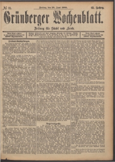 Grünberger Wochenblatt: Zeitung für Stadt und Land, No. 77. (28. Juni 1889)