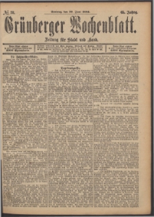 Grünberger Wochenblatt: Zeitung für Stadt und Land, No. 78. (30. Juni 1889)