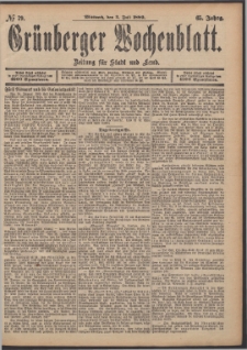 Grünberger Wochenblatt: Zeitung für Stadt und Land, No. 79. (3. Juli 1889)