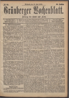 Grünberger Wochenblatt: Zeitung für Stadt und Land, No. 82. (10. Juli 1889)