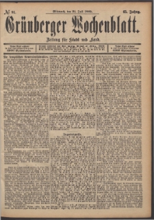 Grünberger Wochenblatt: Zeitung für Stadt und Land, No. 91. (31. Juli 1889)