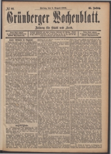 Grünberger Wochenblatt: Zeitung für Stadt und Land, No. 92. (2. August 1889)