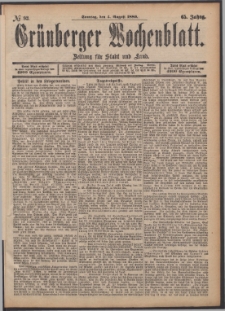 Gr&uuml;nberger Wochenblatt: Zeitung f&uuml;r Stadt und Land, No. 93. (4. August 1889)