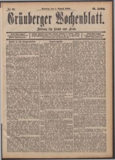Grünberger Wochenblatt: Zeitung für Stadt und Land, No. 93. (4. August 1889)