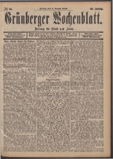 Gr&uuml;nberger Wochenblatt: Zeitung f&uuml;r Stadt und Land, No. 95. (9. August 1889)