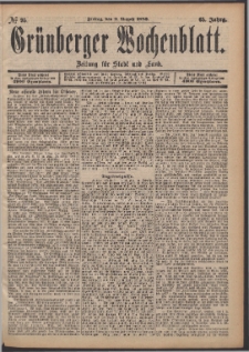 Grünberger Wochenblatt: Zeitung für Stadt und Land, No. 95. (9. August 1889)