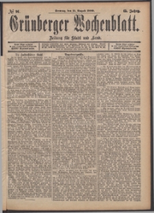 Gr&uuml;nberger Wochenblatt: Zeitung f&uuml;r Stadt und Land, No. 96. (11. August 1889)
