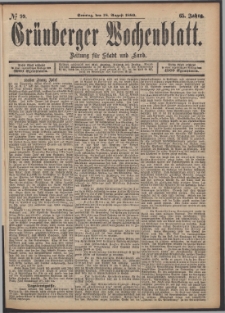 Grünberger Wochenblatt: Zeitung für Stadt und Land, No. 99. (18. August 1889)