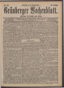 Grünberger Wochenblatt: Zeitung für Stadt und Land, No. 100. (21. August 1889)