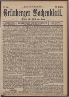 Grünberger Wochenblatt: Zeitung für Stadt und Land, No. 101. (23. August 1889)