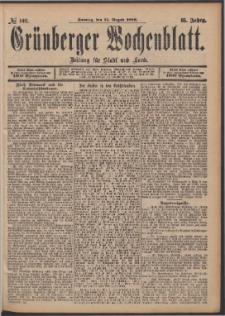 Grünberger Wochenblatt: Zeitung für Stadt und Land, No. 102. (25. August 1889)