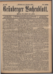 Grünberger Wochenblatt: Zeitung für Stadt und Land, No. 106. (4. September 1889)