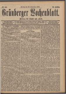Grünberger Wochenblatt: Zeitung für Stadt und Land, No. 113. (20. September 1889)