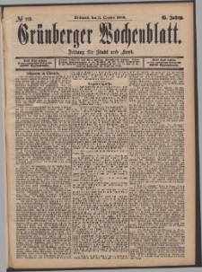 Grünberger Wochenblatt: Zeitung für Stadt und Land, No. 118. (2. October 1889)