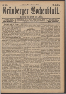 Grünberger Wochenblatt: Zeitung für Stadt und Land, No. 119. (4. October 1889)