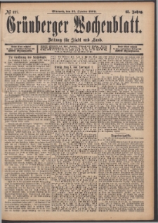 Grünberger Wochenblatt: Zeitung für Stadt und Land, No. 127. (23. October 1889)