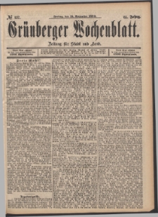 Grünberger Wochenblatt: Zeitung für Stadt und Land, No. 137. (15. November 1889)