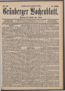 Grünberger Wochenblatt: Zeitung für Stadt und Land, No. 138. (17. November 1889)