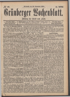 Grünberger Wochenblatt: Zeitung für Stadt und Land, No. 139. (20. November 1889)