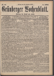 Grünberger Wochenblatt: Zeitung für Stadt und Land, No. 140. (22. November 1889)