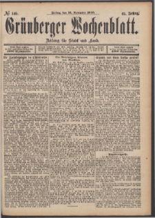 Grünberger Wochenblatt: Zeitung für Stadt und Land, No. 140. (22. November 1889)