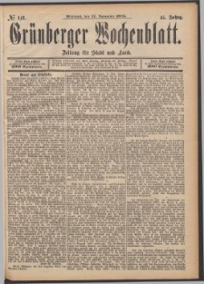 Grünberger Wochenblatt: Zeitung für Stadt und Land, No. 142. (27. November 1889)
