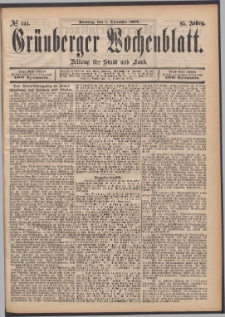 Grünberger Wochenblatt: Zeitung für Stadt und Land, No. 144. (1. December 1889)