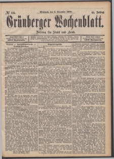 Grünberger Wochenblatt: Zeitung für Stadt und Land, No. 145. (4. December 1889)