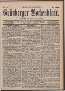 Grünberger Wochenblatt: Zeitung für Stadt und Land, No. 146. (6. December 1889)