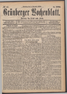 Grünberger Wochenblatt: Zeitung für Stadt und Land, No. 147. (8. December 1889)