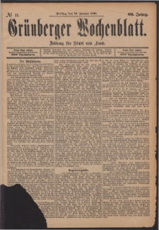 Grünberger Wochenblatt: Zeitung für Stadt und Land, No. 11. (24. Januar 1890)