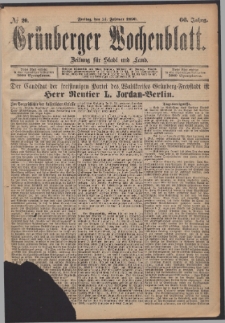 Grünberger Wochenblatt: Zeitung für Stadt und Land, No. 20. (14. Februar 1890)