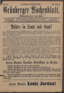 Grünberger Wochenblatt: Zeitung für Stadt und Land, No. 22a. (20. Februar 1890)