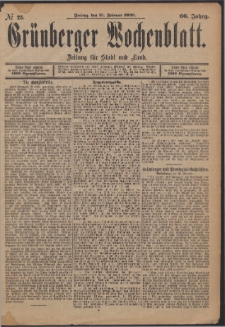 Grünberger Wochenblatt: Zeitung für Stadt und Land, No. 23. (21. Februar 1890)
