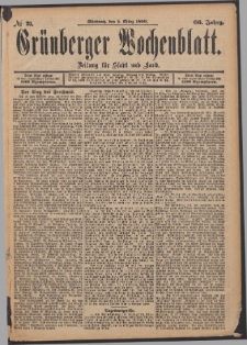 Grünberger Wochenblatt: Zeitung für Stadt und Land, No. 28. (5. März 1890)