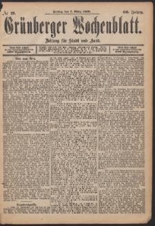 Grünberger Wochenblatt: Zeitung für Stadt und Land, No. 29. (7. März 1890)