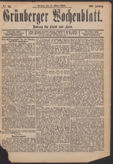 Grünberger Wochenblatt: Zeitung für Stadt und Land, No. 32. (14. März 1890)