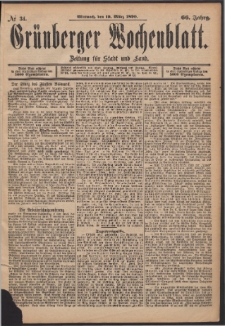 Grünberger Wochenblatt: Zeitung für Stadt und Land, No. 34. (19. März 1890)