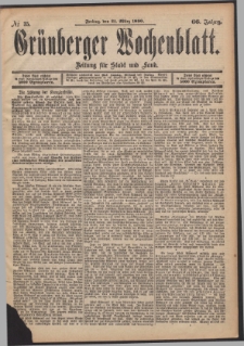 Grünberger Wochenblatt: Zeitung für Stadt und Land, No. 35. (21. März 1890)