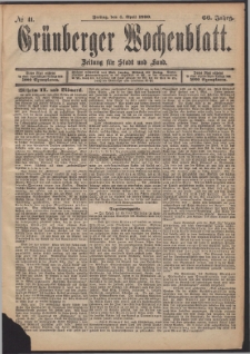 Gr&uuml;nberger Wochenblatt: Zeitung f&uuml;r Stadt und Land, No. 41. (4. April 1890)