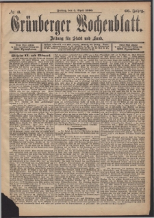 Grünberger Wochenblatt: Zeitung für Stadt und Land, No. 41. (4. April 1890)