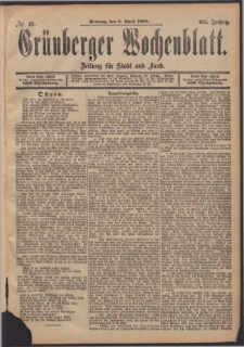 Grünberger Wochenblatt: Zeitung für Stadt und Land, No. 42. (6. April 1890)