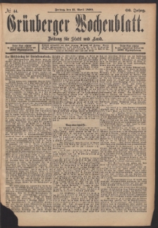 Grünberger Wochenblatt: Zeitung für Stadt und Land, No. 44. (11. April 1890)