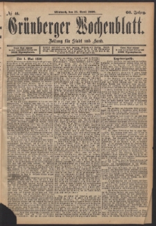 Gr&uuml;nberger Wochenblatt: Zeitung f&uuml;r Stadt und Land, No. 46. (16. April 1890)