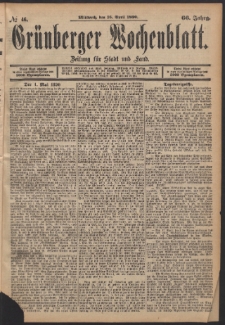 Grünberger Wochenblatt: Zeitung für Stadt und Land, No. 46. (16. April 1890)