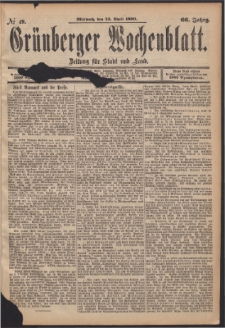 Grünberger Wochenblatt: Zeitung für Stadt und Land, No. 49. (23. April 1890)
